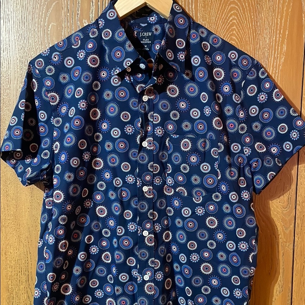 J. Crew Blue Casual Button Down Shirt with Circular Pattern